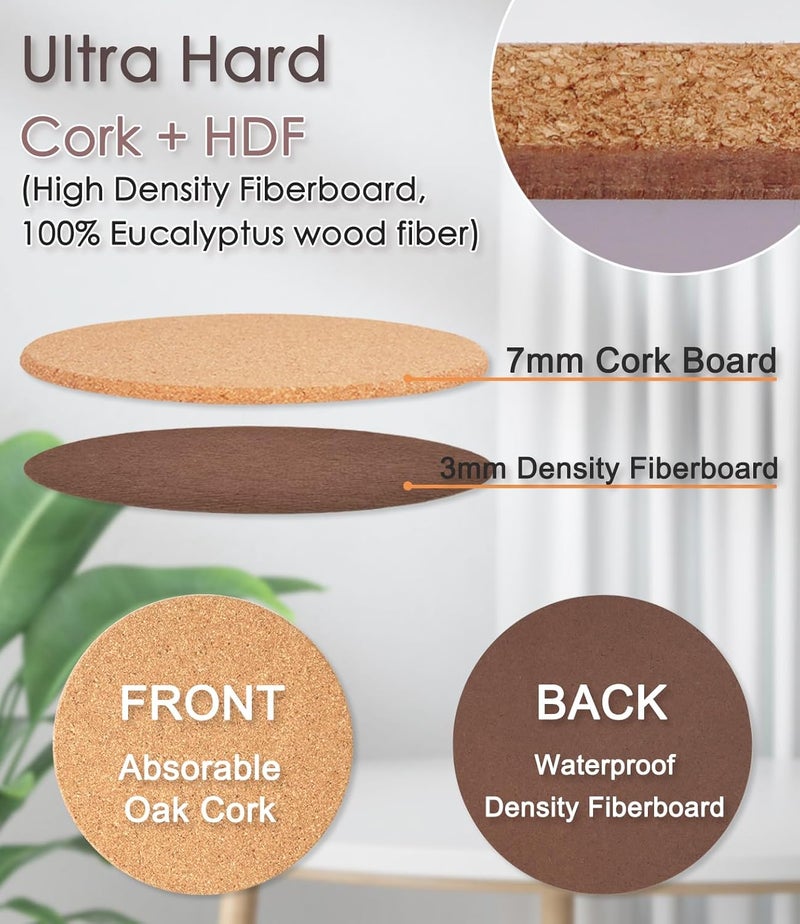 KITLAB Cork Plant Coasters, Double Layers Hard Thick Cork Planter Coaster, 8 Inch Absorbent Cork Plant Mats, Cork Trivets for Hot Dishes, Cork Plant Coasters for House Plants, 4 Pcs - Image 4